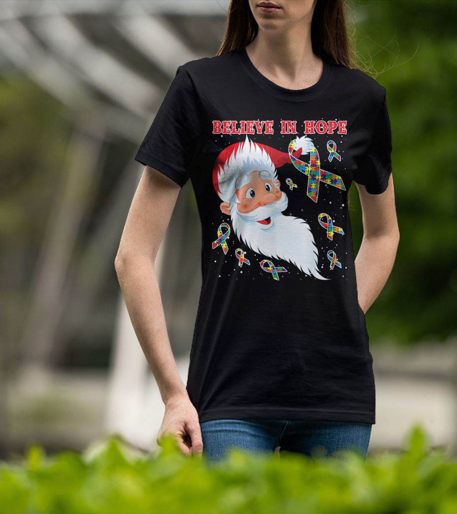 Believe In Hope Funny Santa Moon Autism Awareness T-Shirt