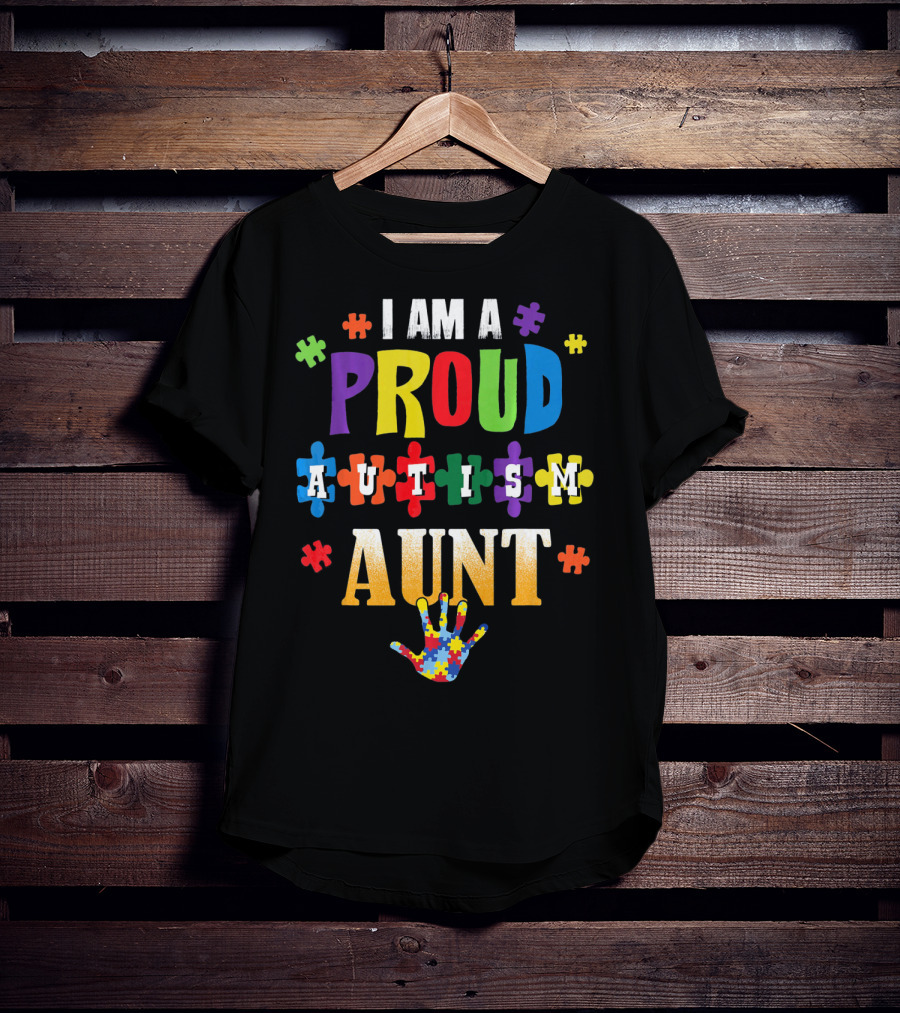 I Am A Proud Autism Aunt Puzzle Pieces Awareness T-Shirt