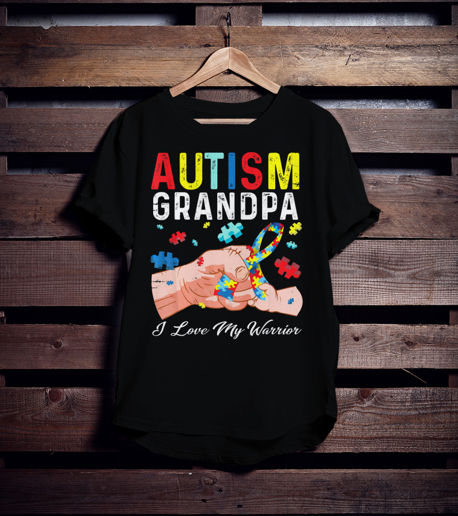 Autism Grandpa I Love My Warrior Puzzle T-Shirt