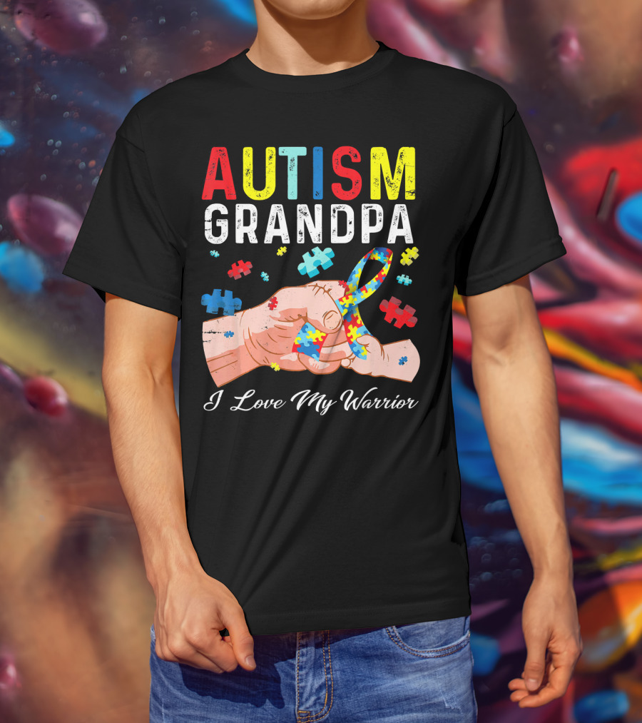 Autism Grandpa I Love My Warrior Puzzle T-Shirt