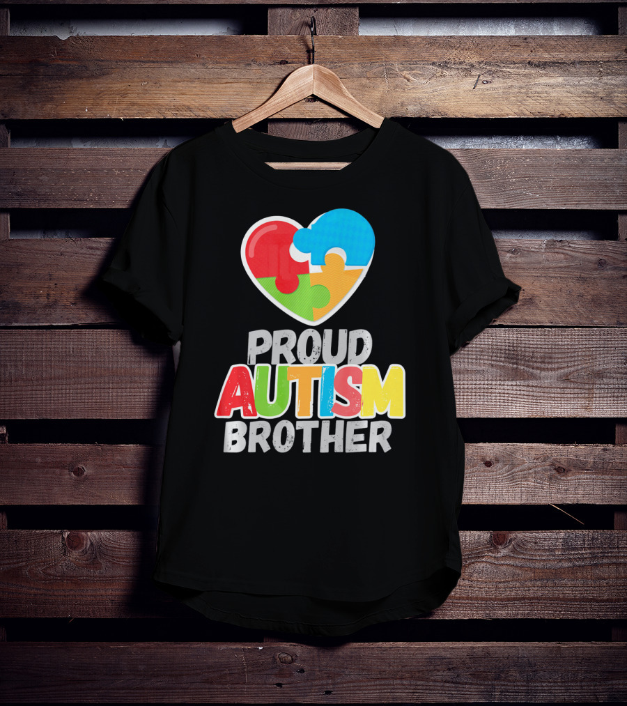 Proud Autism Brother Heart Puzzle Autism Awareness T-Shirt