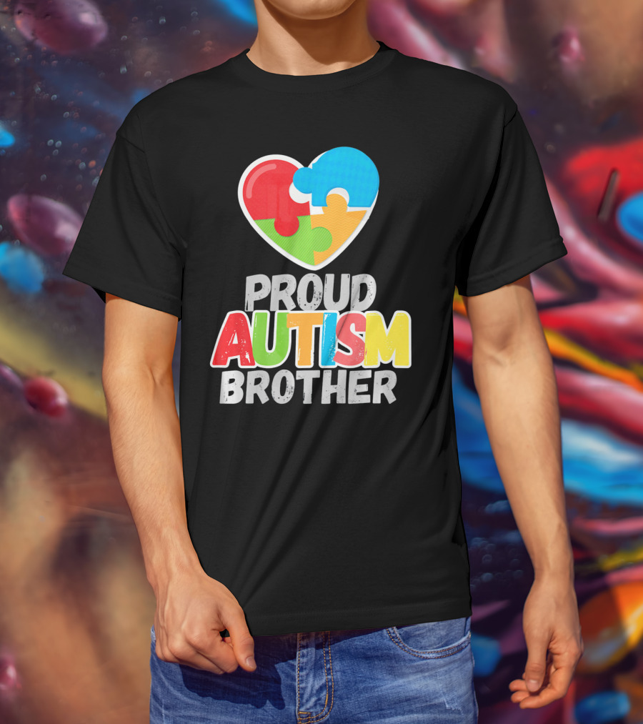 Proud Autism Brother Heart Puzzle Autism Awareness T-Shirt