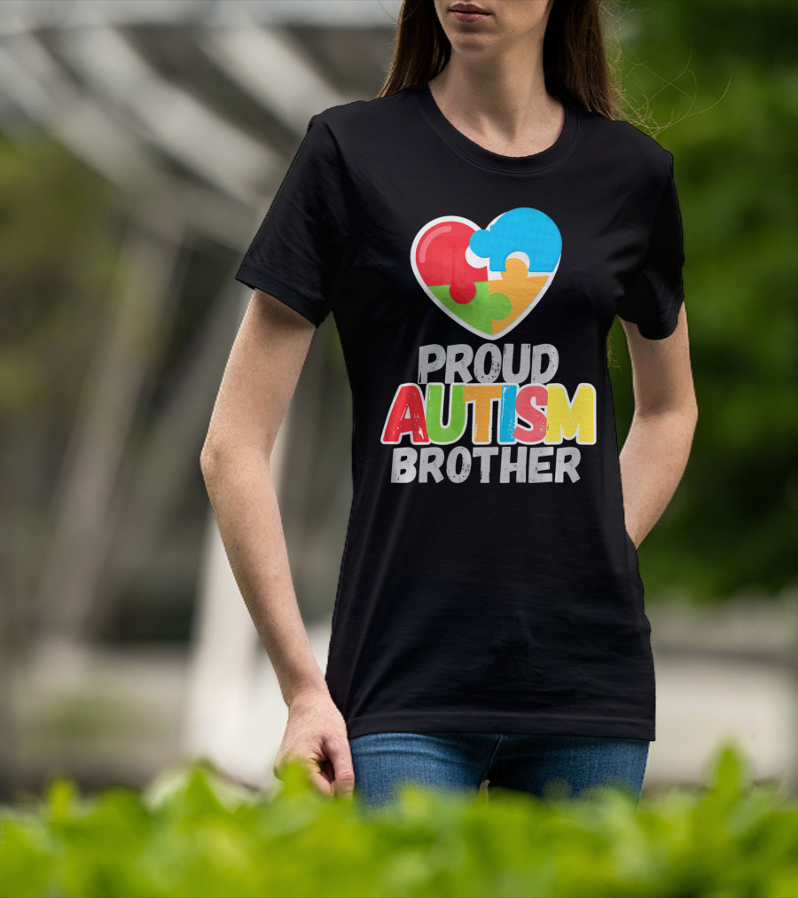 Proud Autism Brother Heart Puzzle Autism Awareness T-Shirt