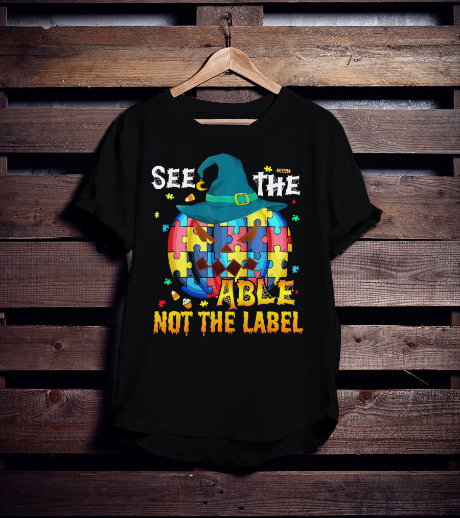 See The Able Not The Label Autism Awareness Halloween Puzzle Pumpkin T-Shirt