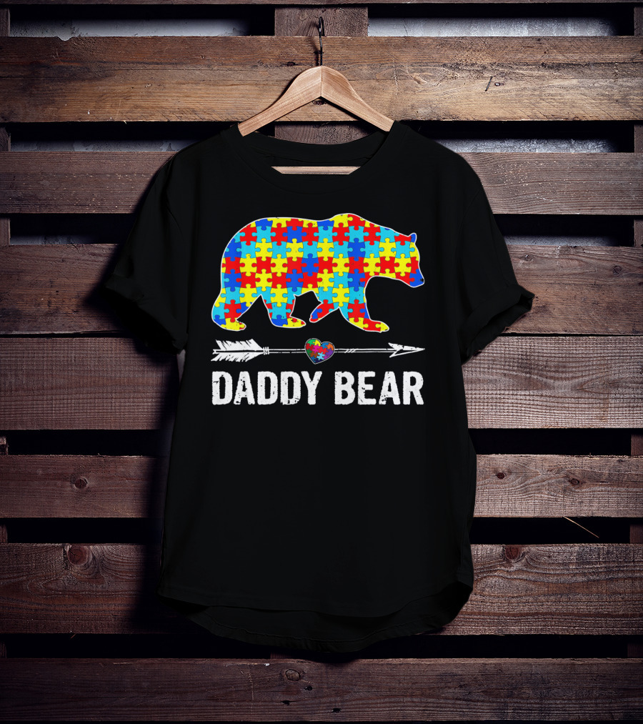 Daddy Bear Heart Arrow Puzzle Autism Awareness T-Shirt