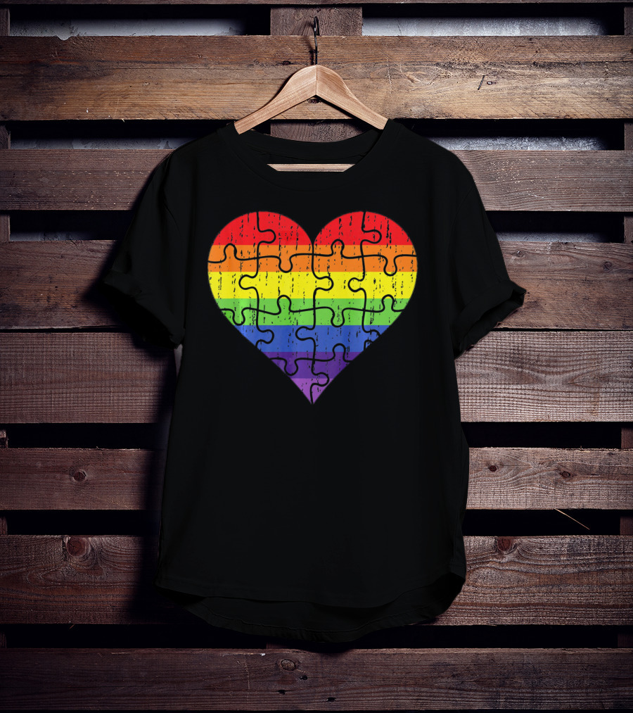 Autism Awareness Rainbow Puzzle Heart T-Shirt