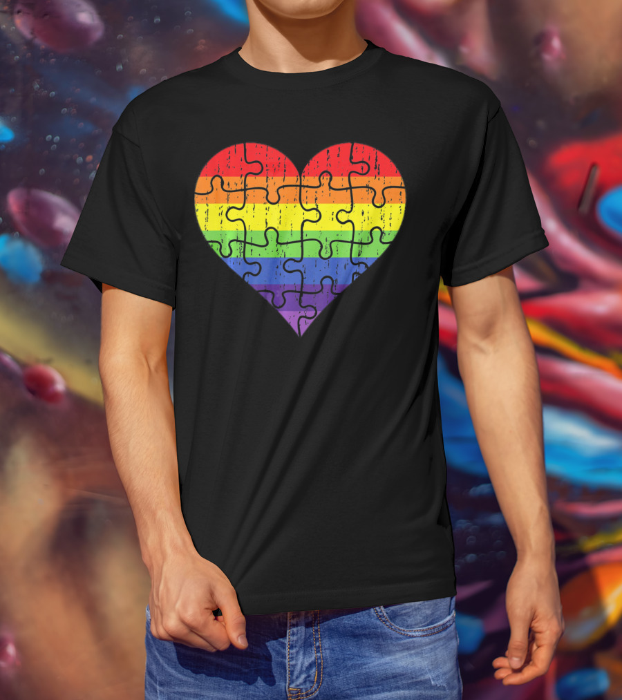 Autism Awareness Rainbow Puzzle Heart T-Shirt