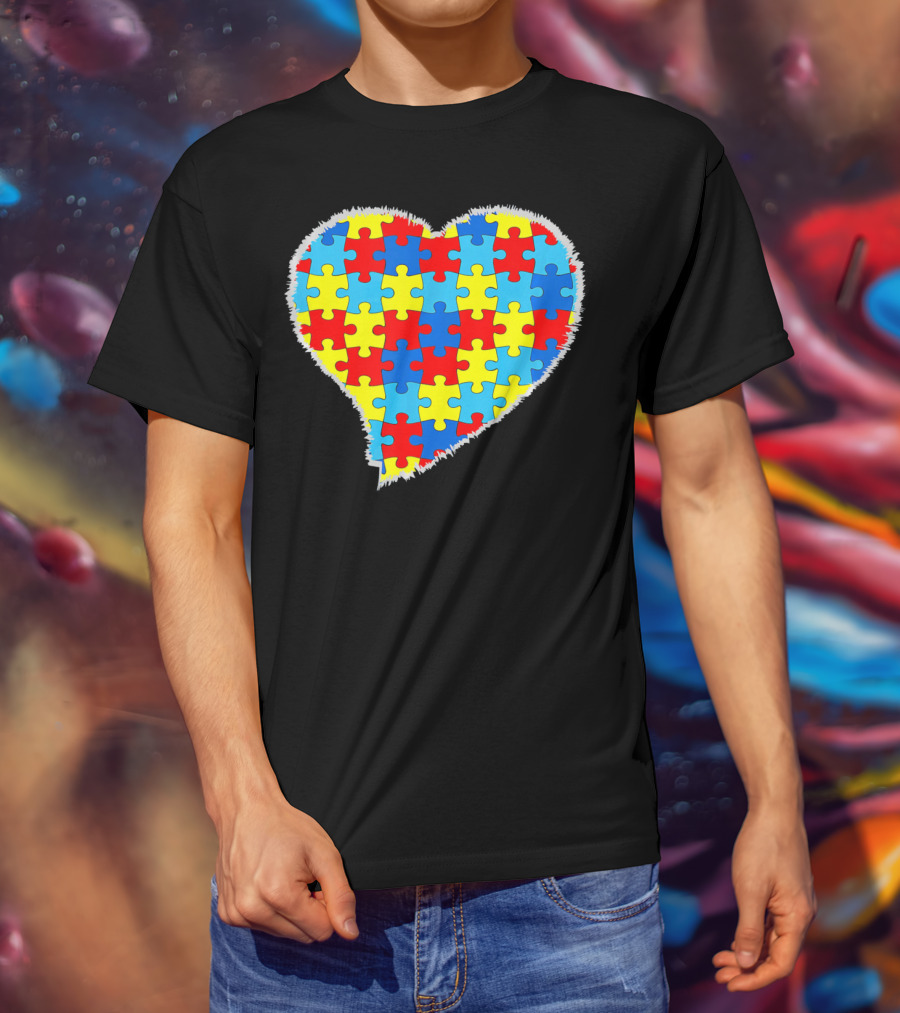 Autism Puzzle Pieces Heart Awareness T-Shirt