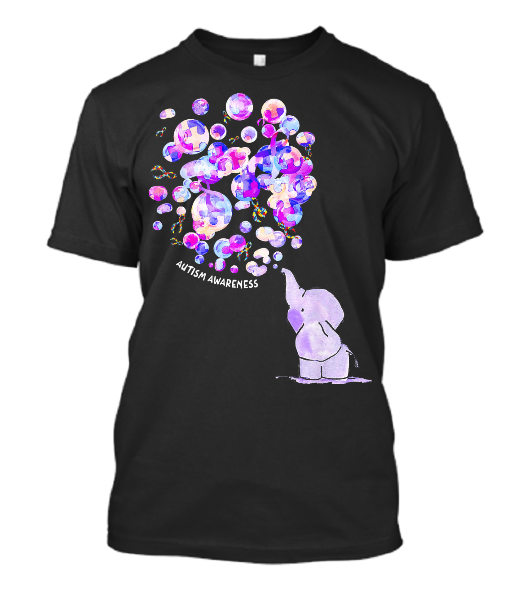 Elephant Blowing Puzzle Pieces Balloons Autism Awareness T-Shirt