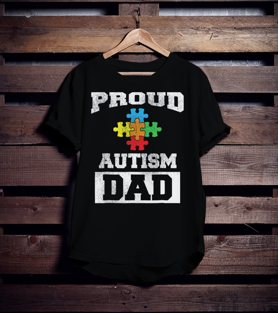 Proud Autism Dad Puzzle Piece Autism Awareness T-Shirt