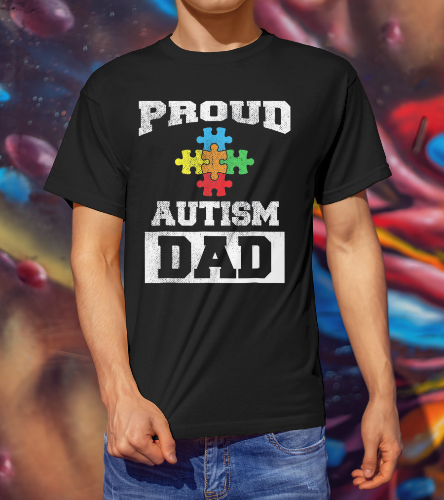 Proud Autism Dad Puzzle Piece Autism Awareness T-Shirt