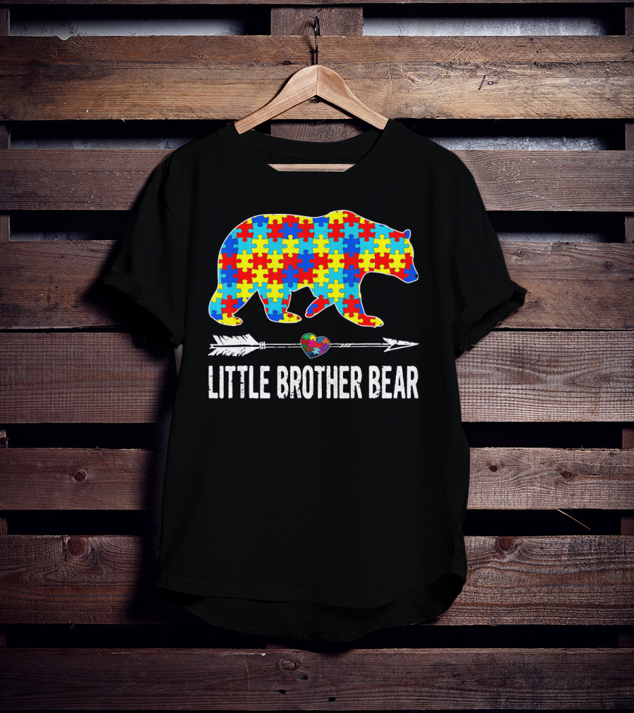Proud Little Brother Bear Autism Awareness Puzzle T-Shirt