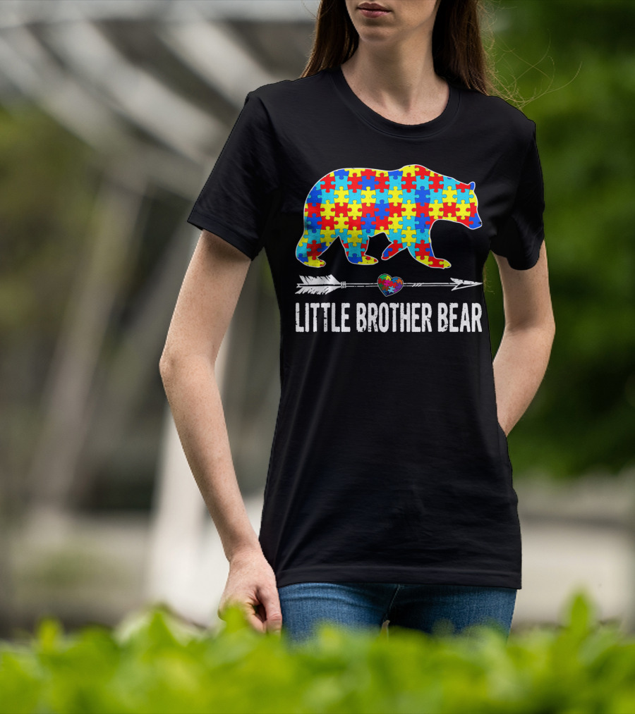Proud Little Brother Bear Autism Awareness Puzzle T-Shirt