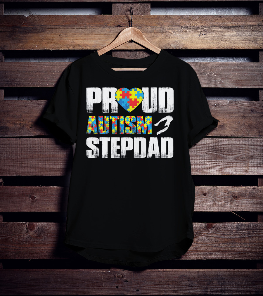 Proud Autism Stepdad Heart Puzzle T-Shirt
