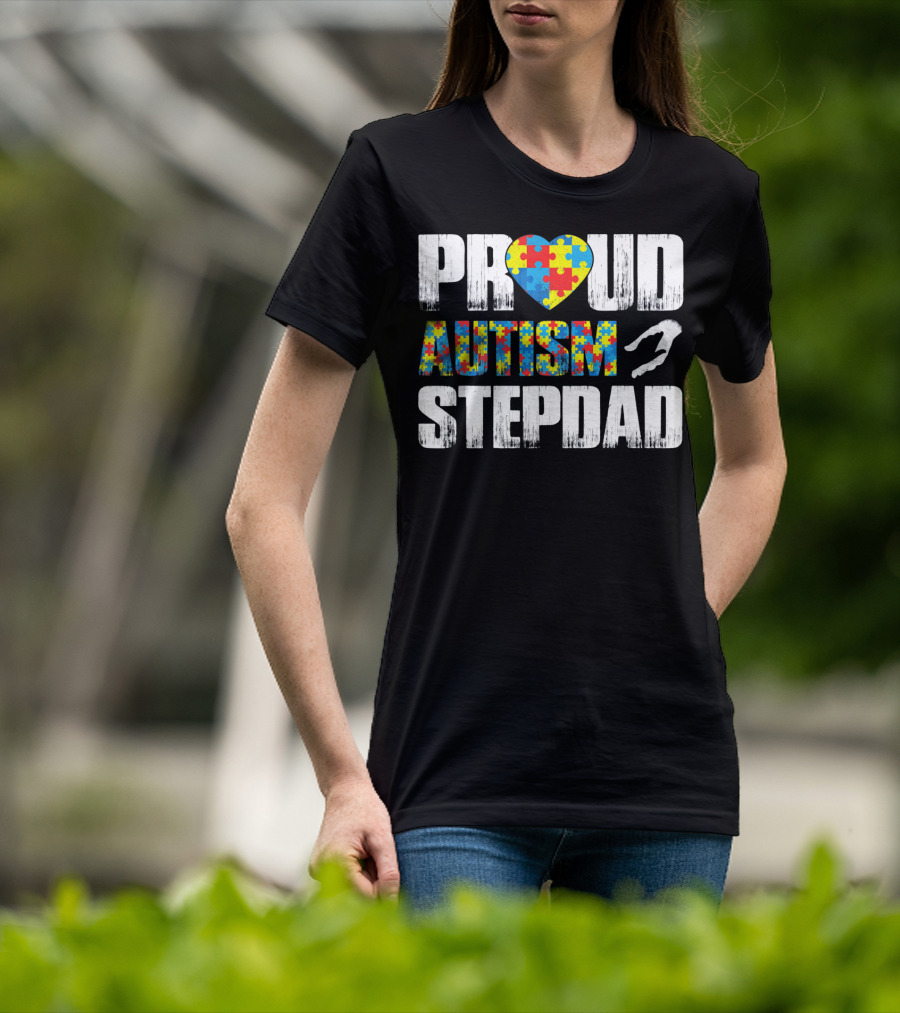 Proud Autism Stepdad Heart Puzzle T-Shirt