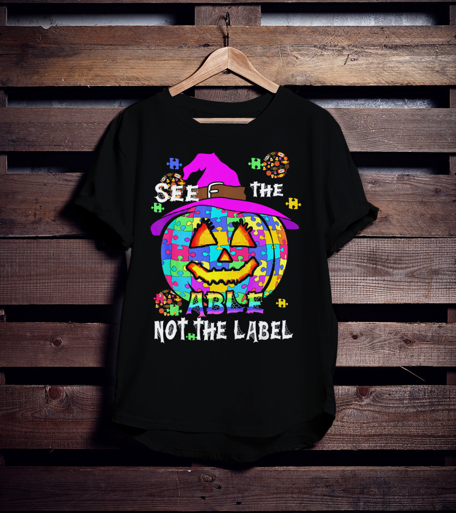 See The Able Not The Label Autism Awareness Pumpkin Puzzle Halloween T-Shirt