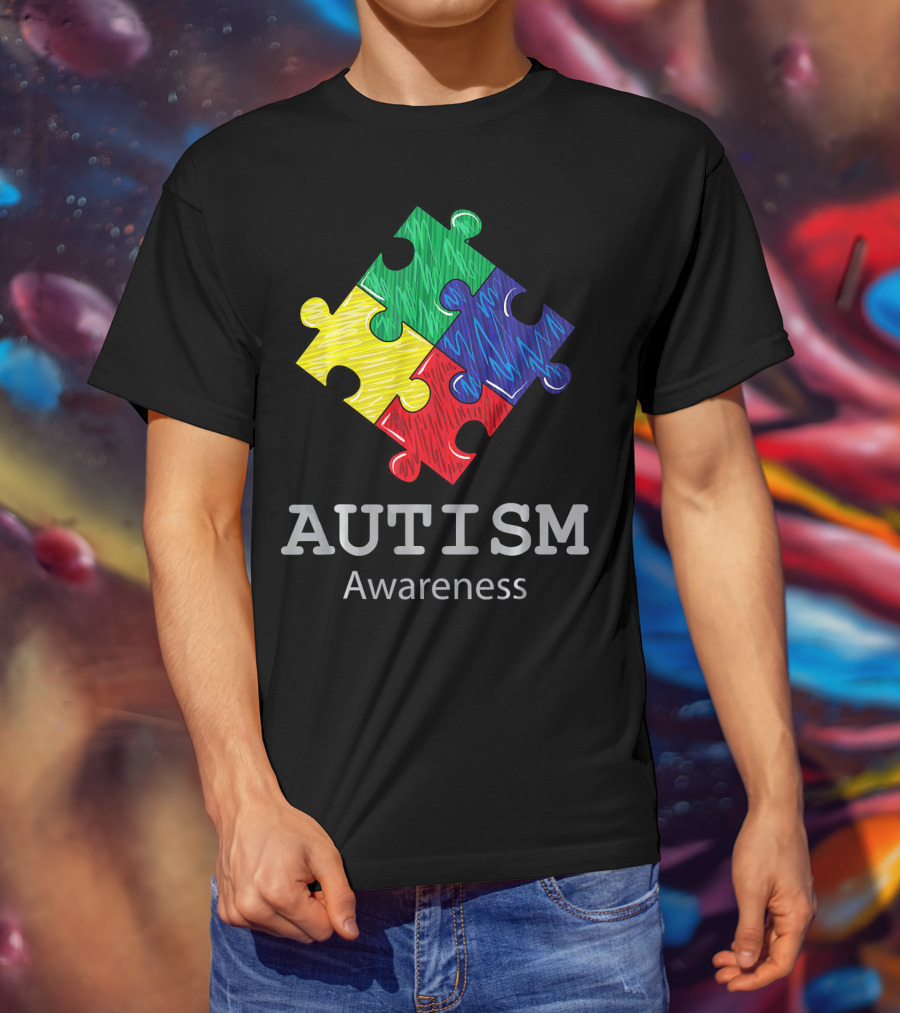 Autism Awareness Colorful Hand Drawn Puzzle Piece T-Shirt