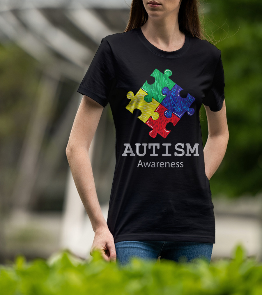 Autism Awareness Colorful Hand Drawn Puzzle Piece T-Shirt
