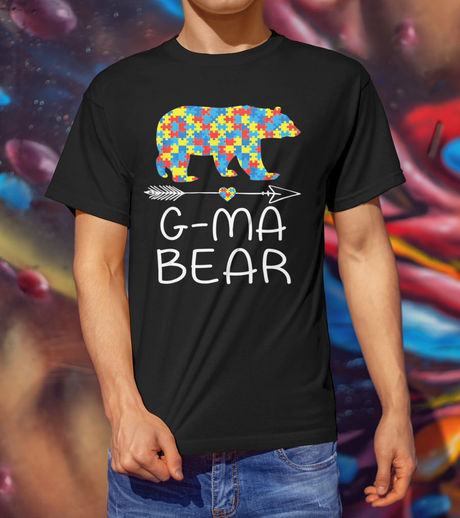 G-Ma Bear Autism Awareness Puzzle Pattern Arrow Heart T-Shirt