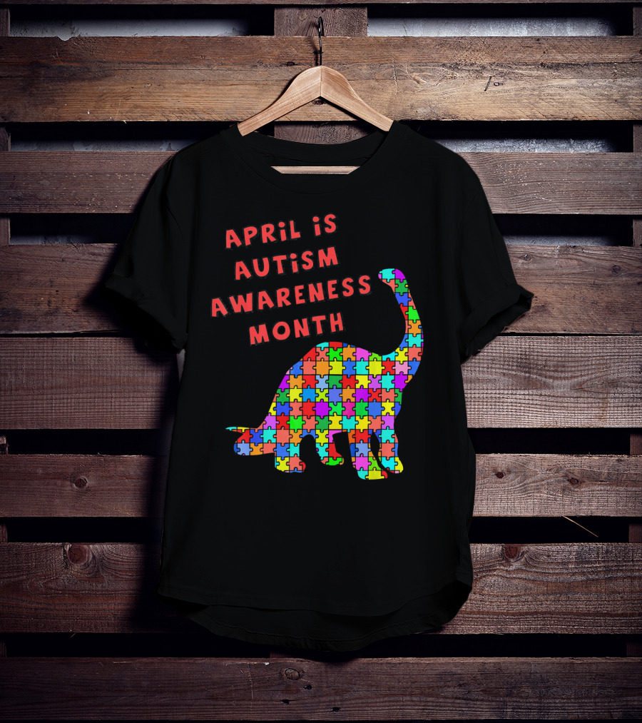 April Is Autism Awareness Month Jigsaw Dinosaur T-Shirt