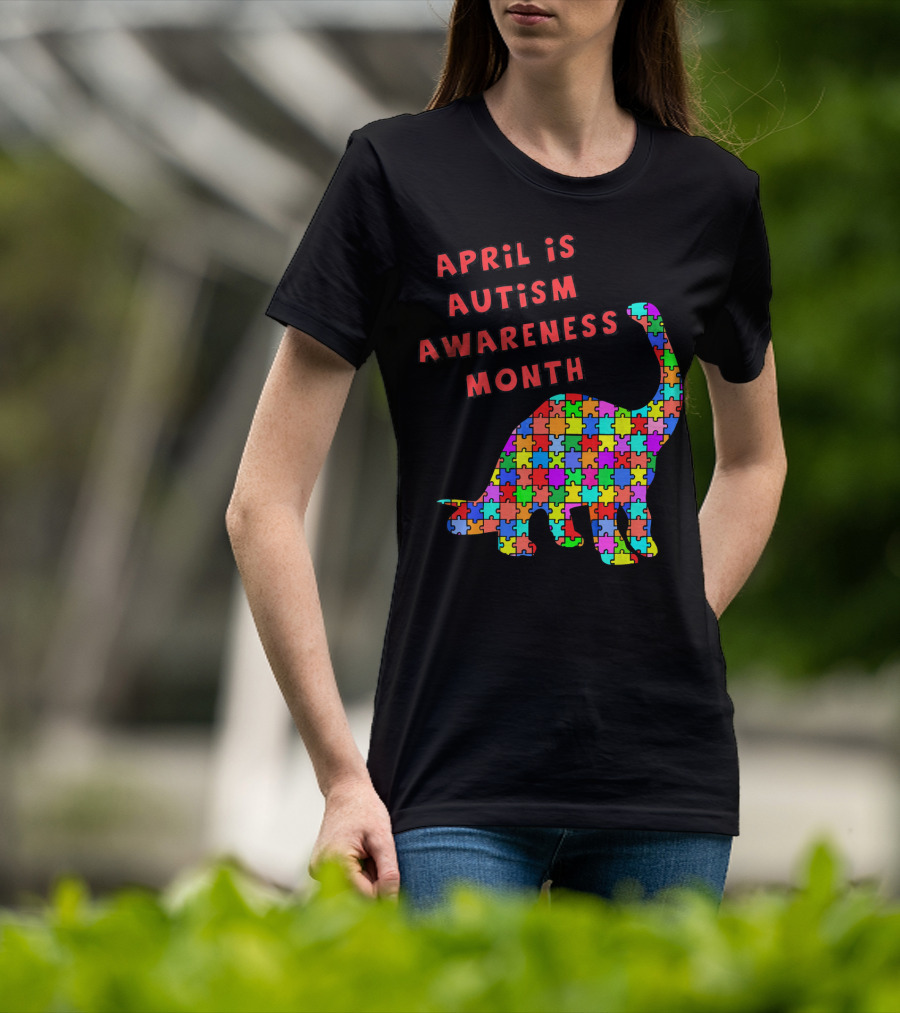 April Is Autism Awareness Month Jigsaw Dinosaur T-Shirt
