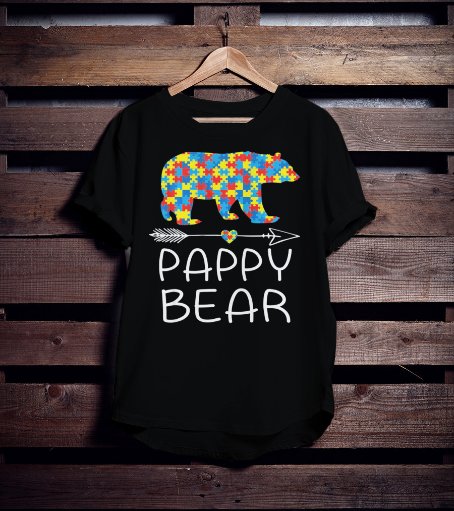 Pappy Bear Autism Awareness Puzzle Heart Arrow T-Shirt
