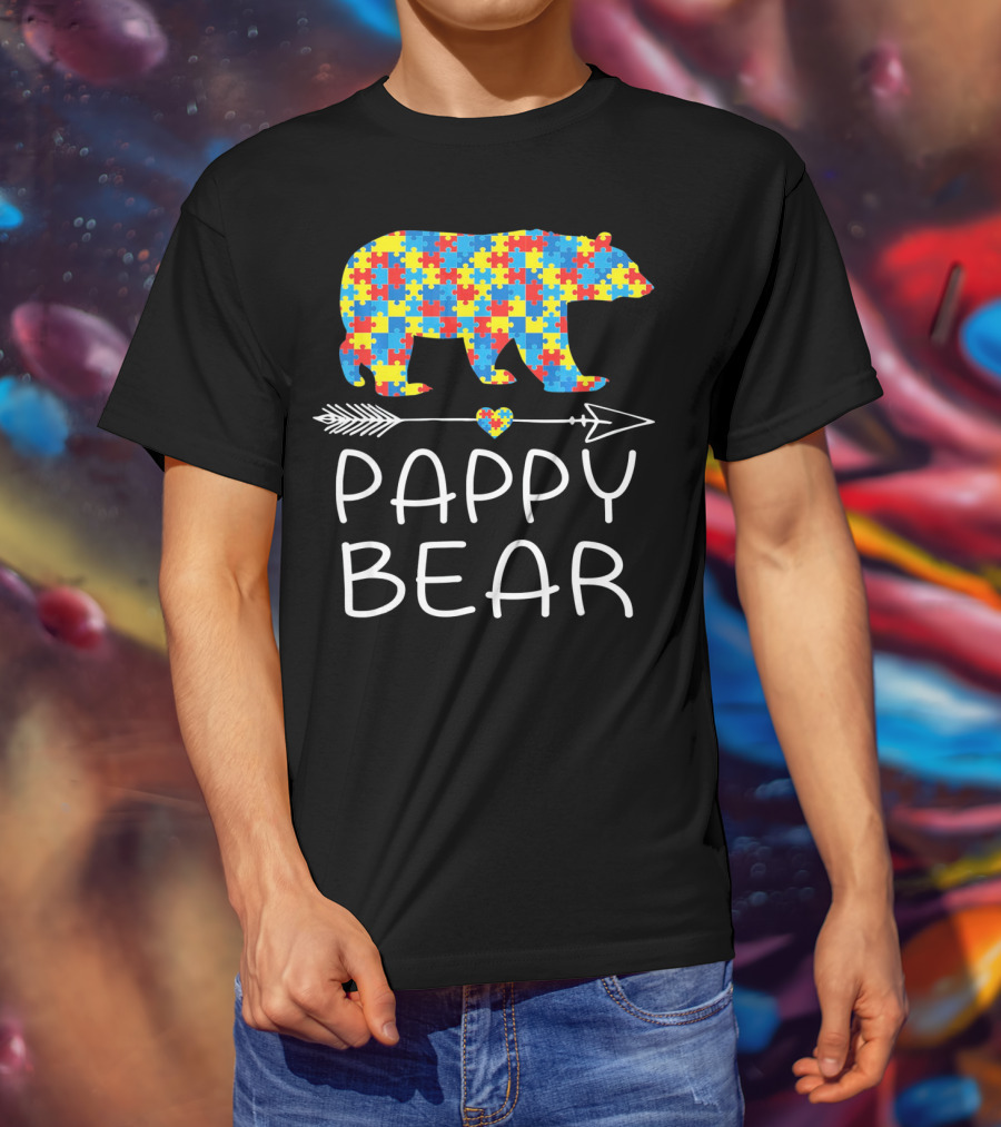 Pappy Bear Autism Awareness Puzzle Heart Arrow T-Shirt