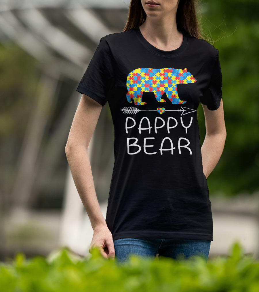 Pappy Bear Autism Awareness Puzzle Heart Arrow T-Shirt
