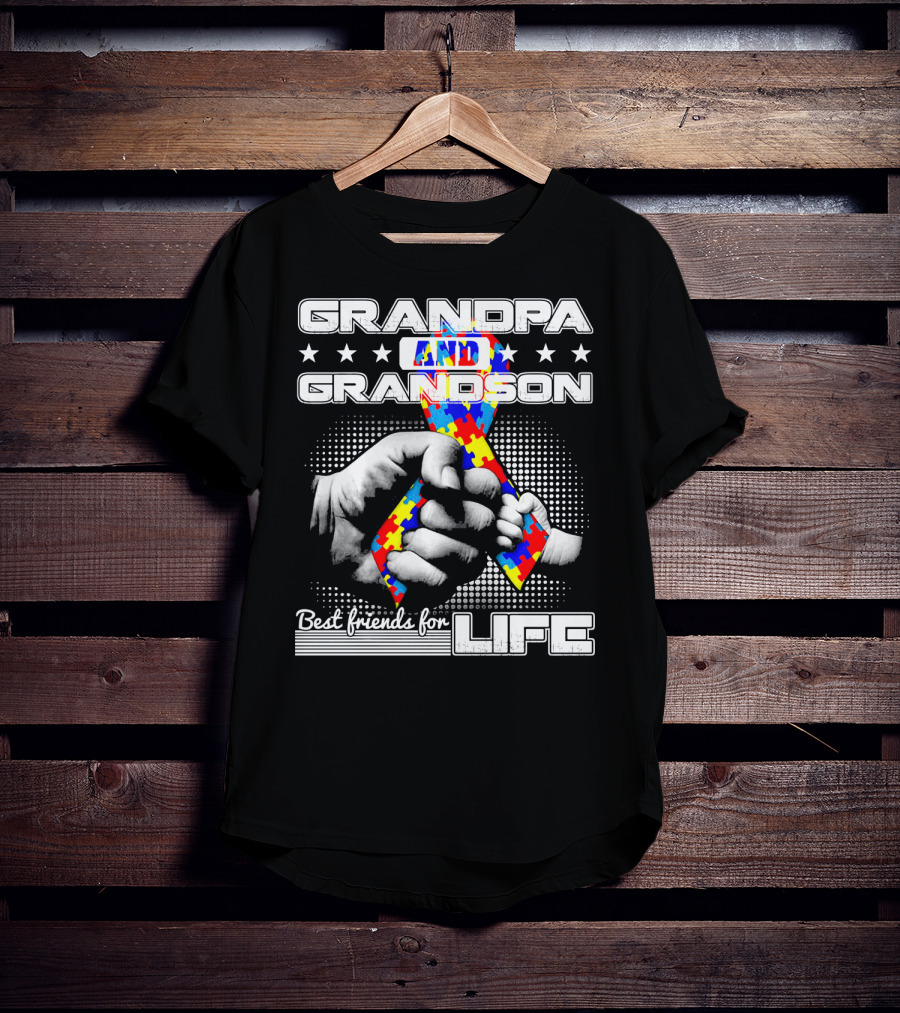 Grandpa And Grandson Best Friends For Life With Autism Puzzle T-Shirt
