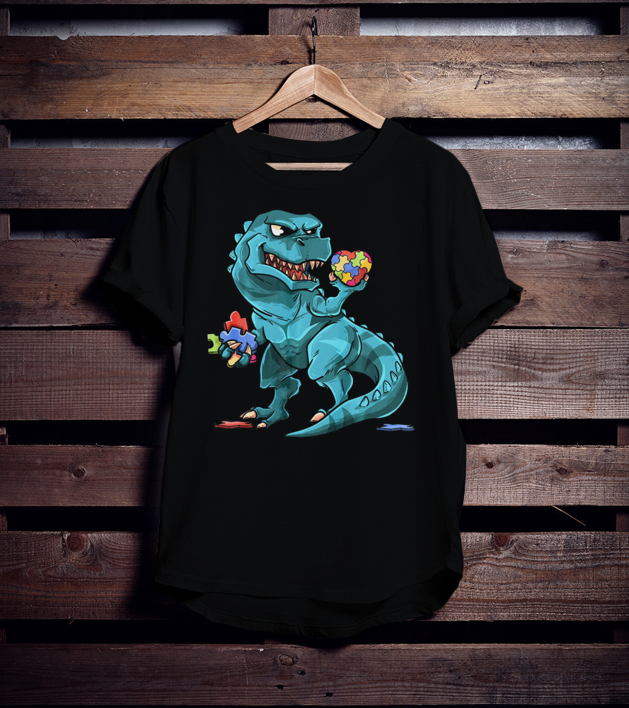 Autism Awareness Dinosaur Puzzle Rex Heart T-Shirt