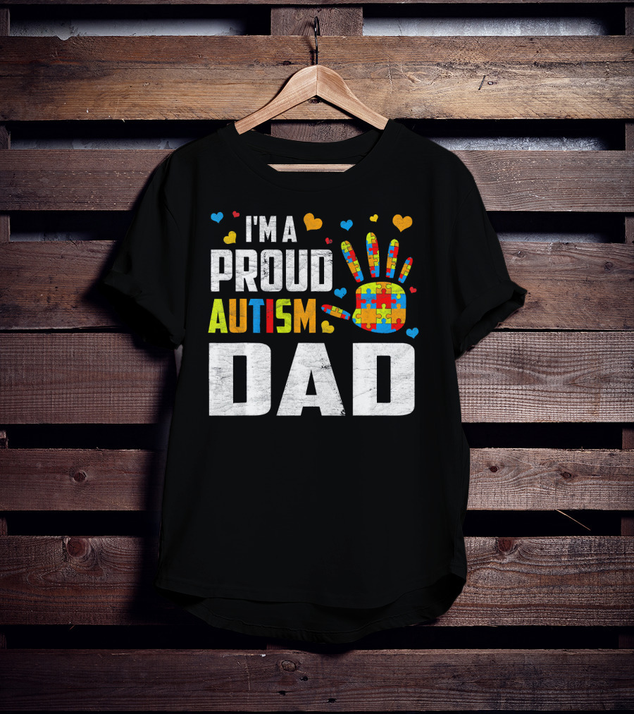 I'm A Proud Autism Dad Autism Awareness Puzzle Piece Heart T-Shirt