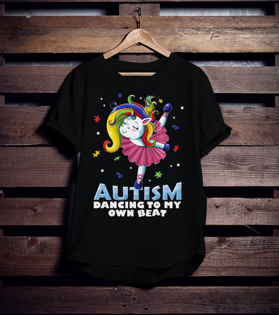 Autism Dancing To My Own Beat Unicorn With Puzzles T-Shirt