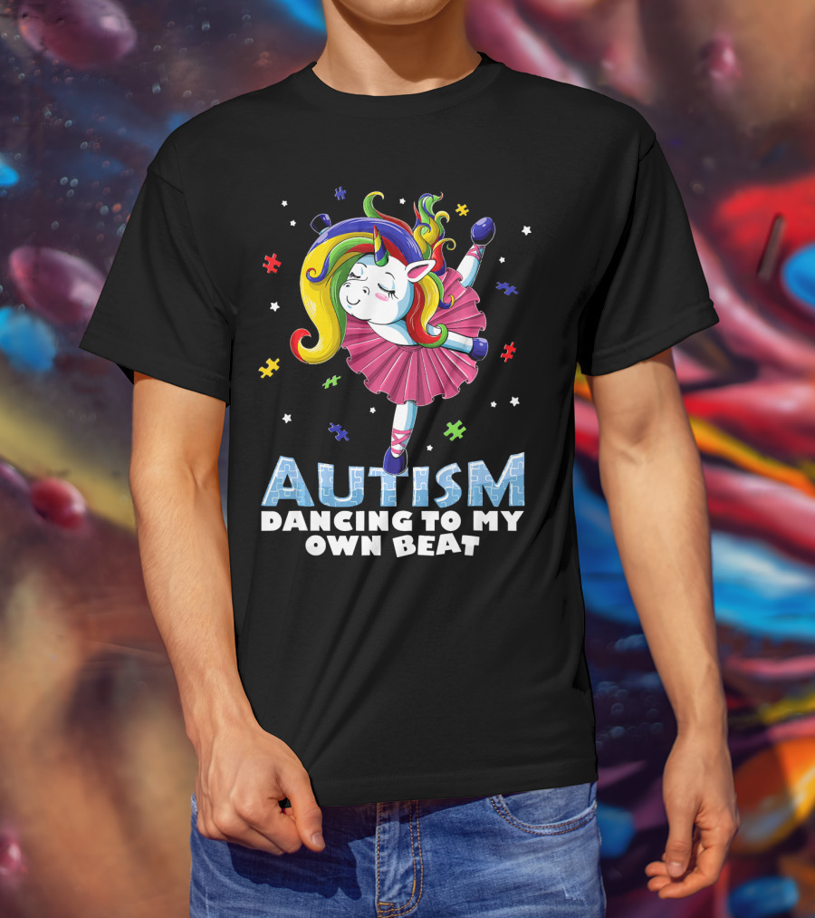 Autism Dancing To My Own Beat Unicorn With Puzzles T-Shirt