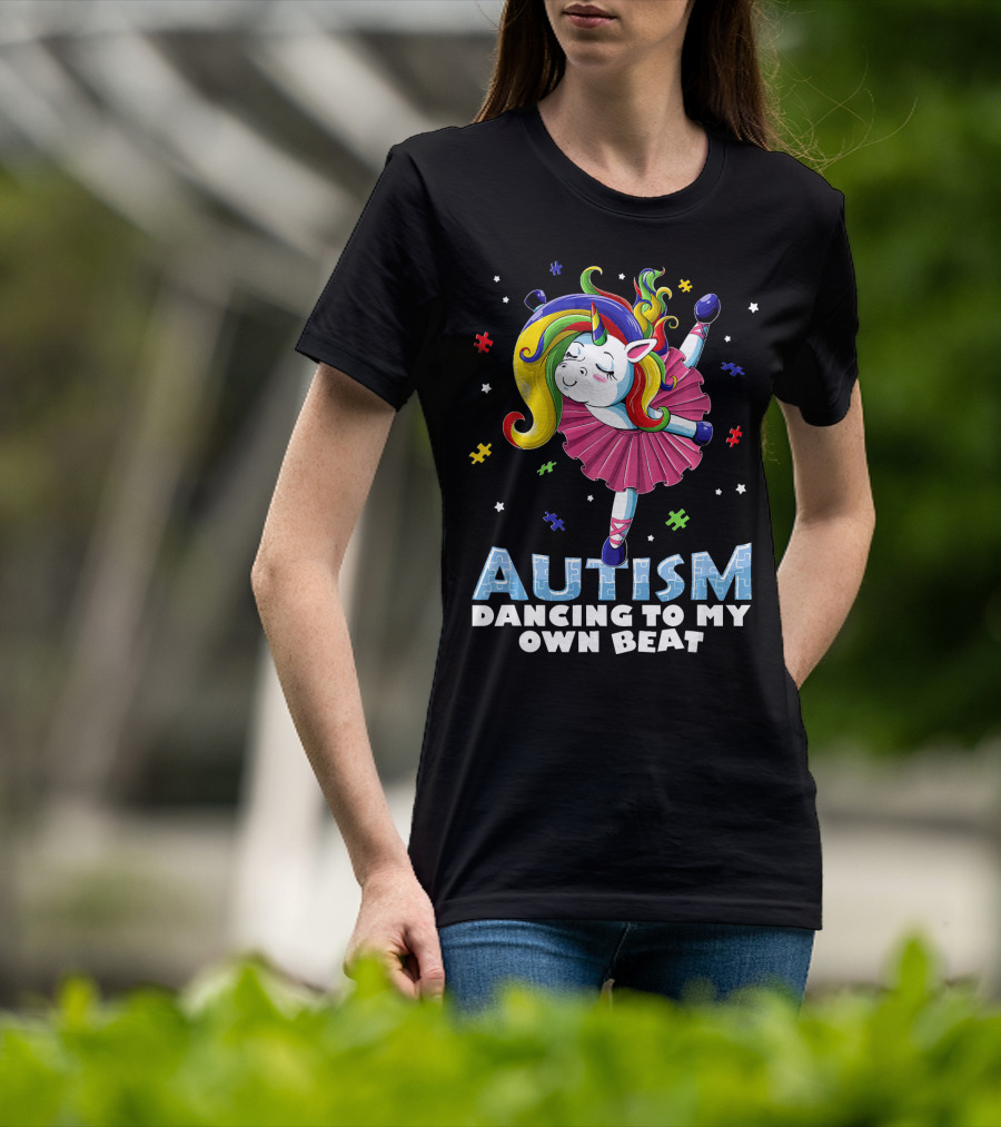 Autism Dancing To My Own Beat Unicorn With Puzzles T-Shirt