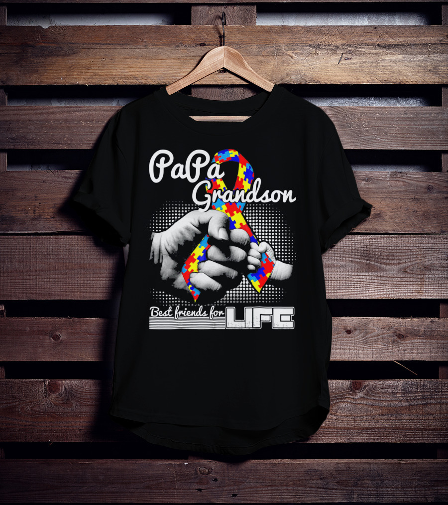 PaPa Grandson Best Friends For Life Autism Puzzle T-Shirt