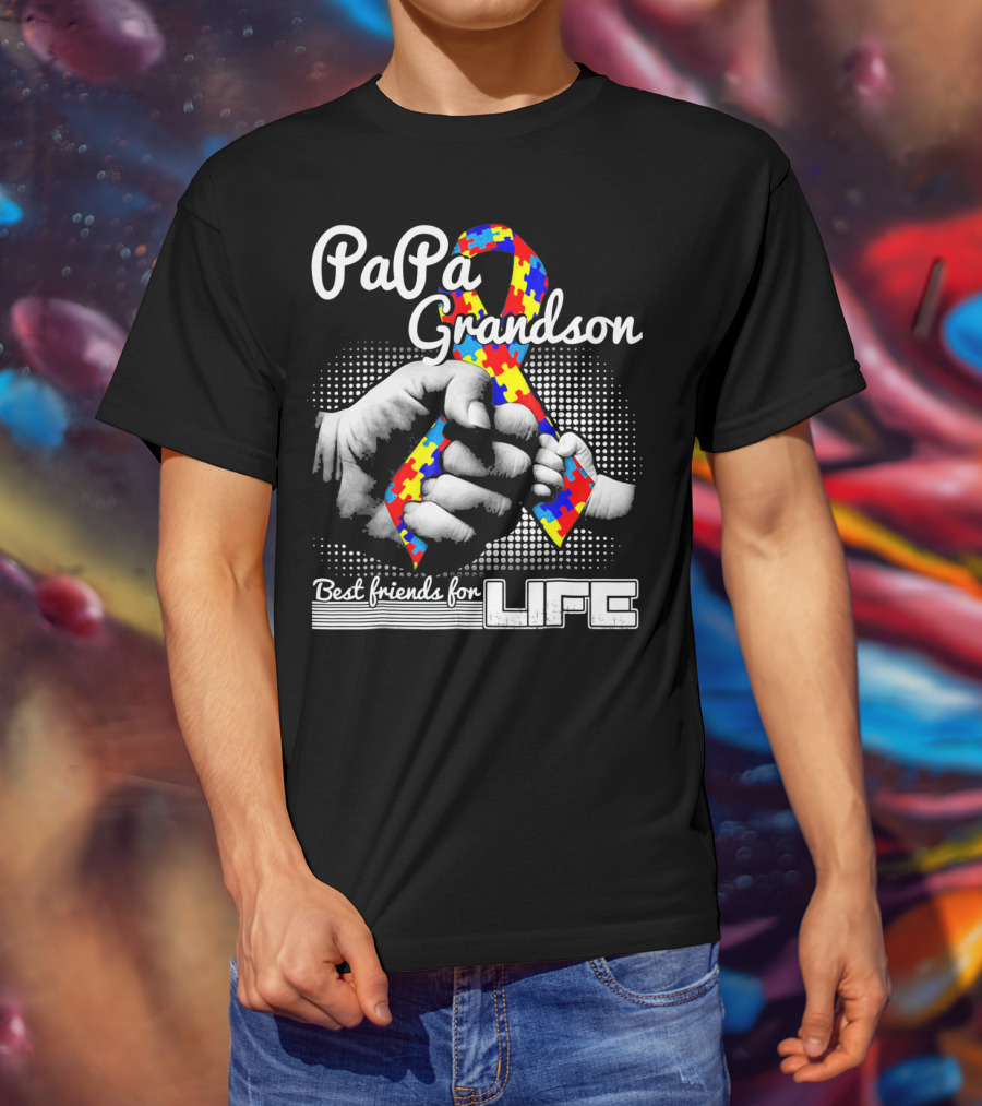 PaPa Grandson Best Friends For Life Autism Puzzle T-Shirt