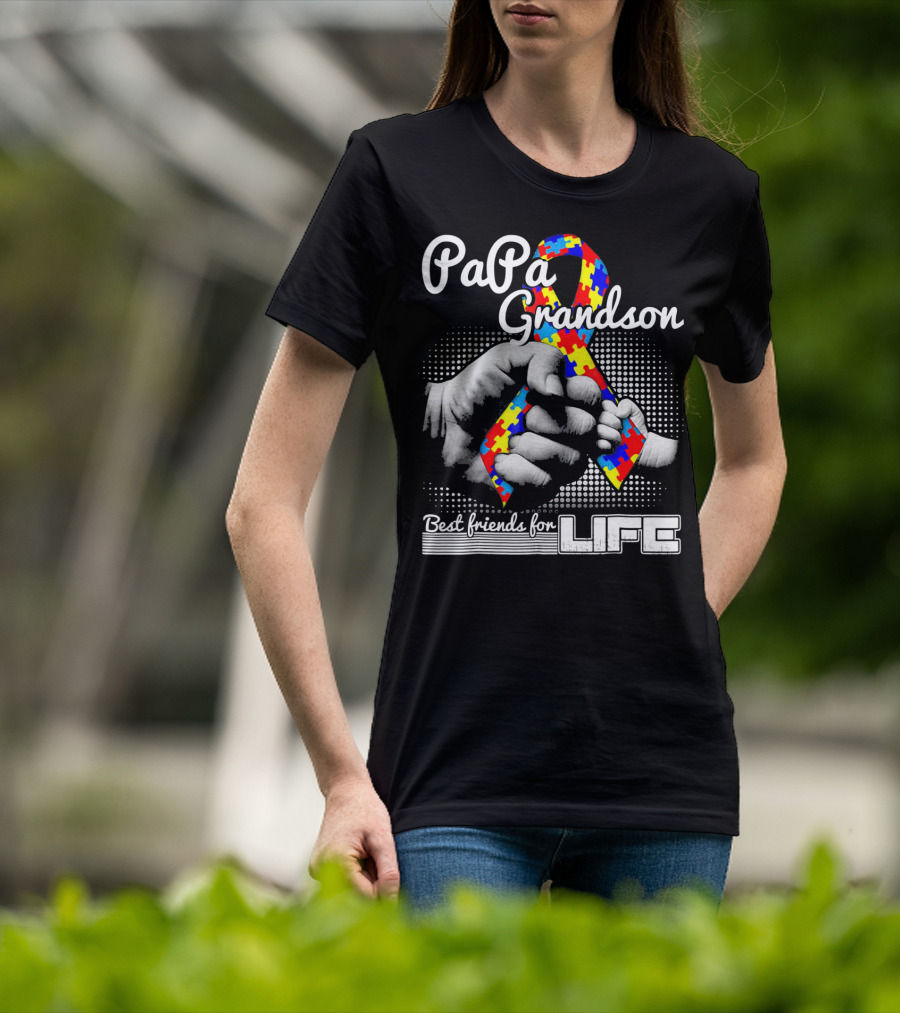PaPa Grandson Best Friends For Life Autism Puzzle T-Shirt