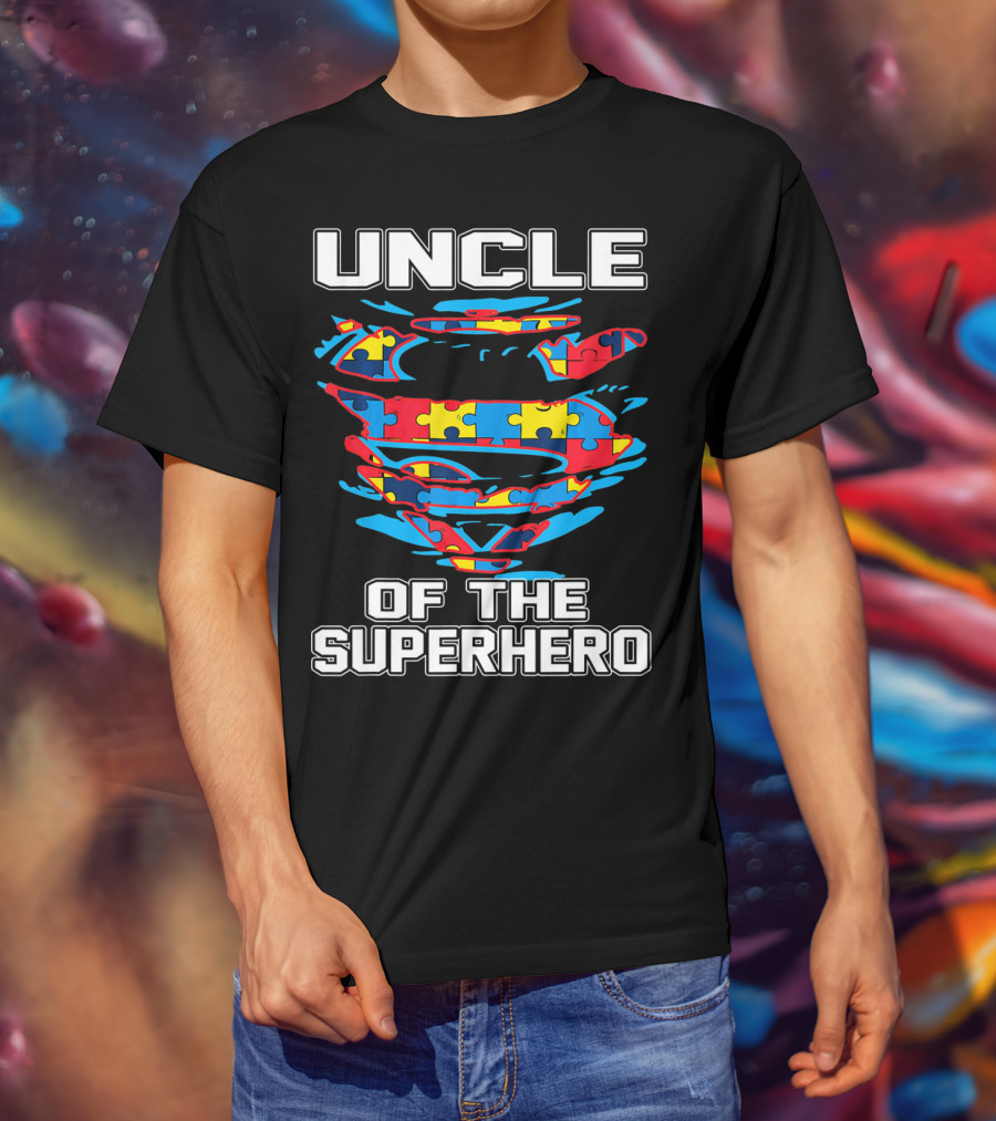 Uncle Autism Superhero Puzzle Logo Awareness T-Shirt