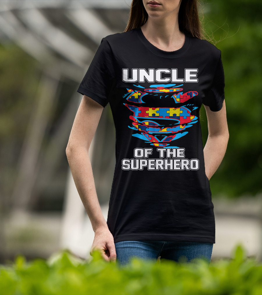 Uncle Autism Superhero Puzzle Logo Awareness T-Shirt
