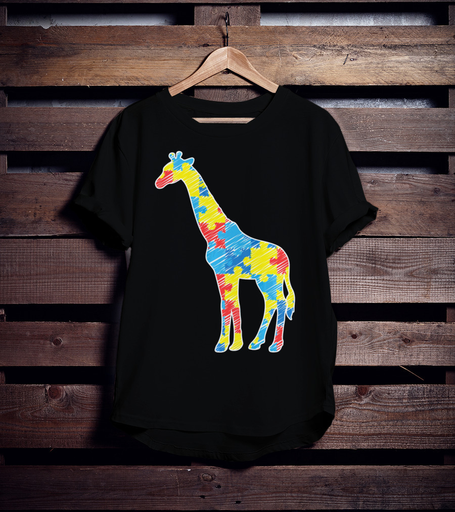 Cute Giraffe Puzzle Pattern Autism Awareness T-Shirt