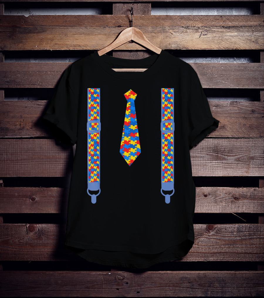 Autism Awareness Tie And Suspenders Puzzle T-Shirt