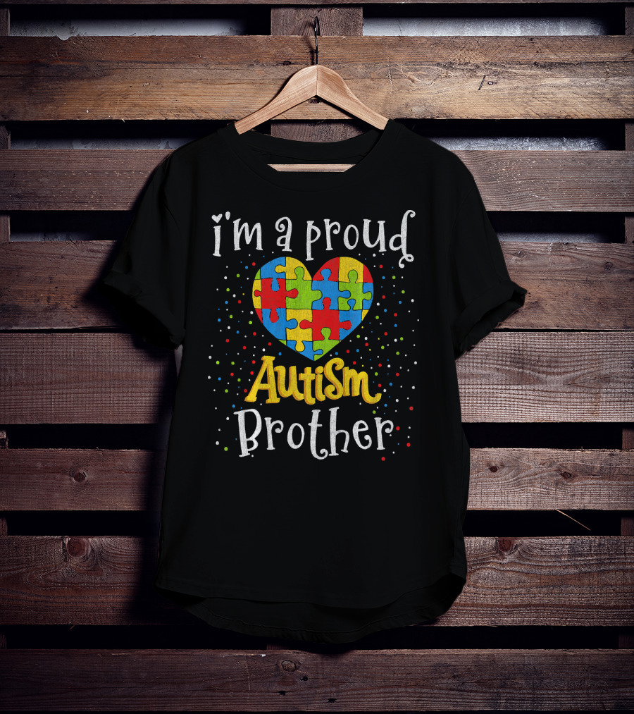 I'm A Proud Autism Brother Autism Awareness Heart Puzzle T-Shirt