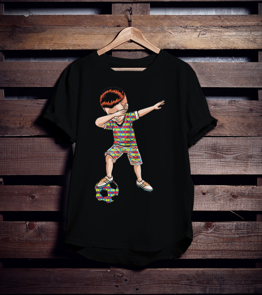 Dabbing Boy Soccer Autism Awareness Puzzle T-Shirt