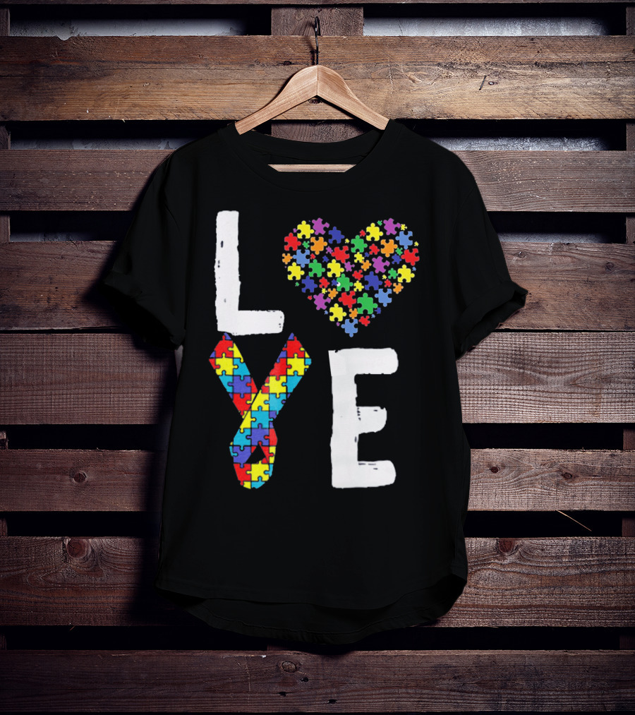 Love Autism Awareness DadK Heart Puzzle T-Shirt