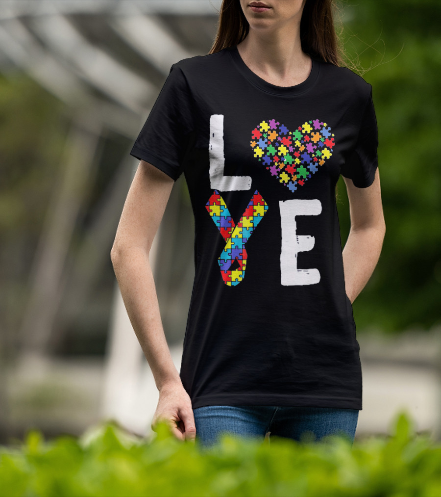 Love Autism Awareness DadK Heart Puzzle T-Shirt
