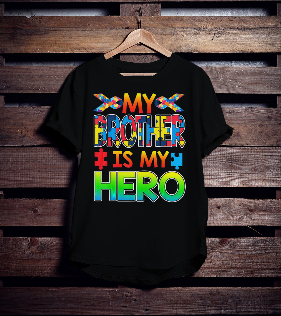 Autism Awareness My Brother Is My Hero Puzzle Ribbon T-Shirt