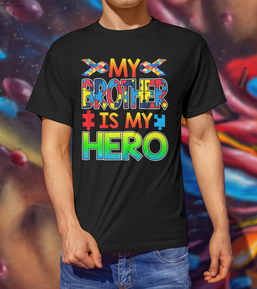 Autism Awareness My Brother Is My Hero Puzzle Ribbon T-Shirt