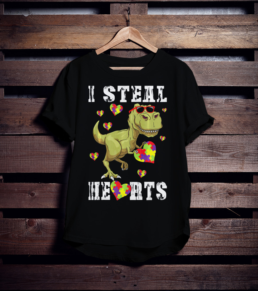 I Steal Hearts Dinosaur Autism Awareness Kids T-Shirt