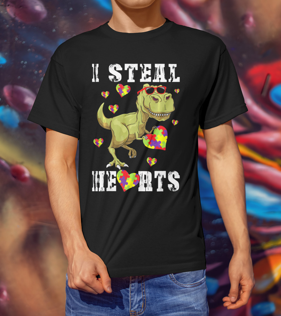 I Steal Hearts Dinosaur Autism Awareness Kids T-Shirt
