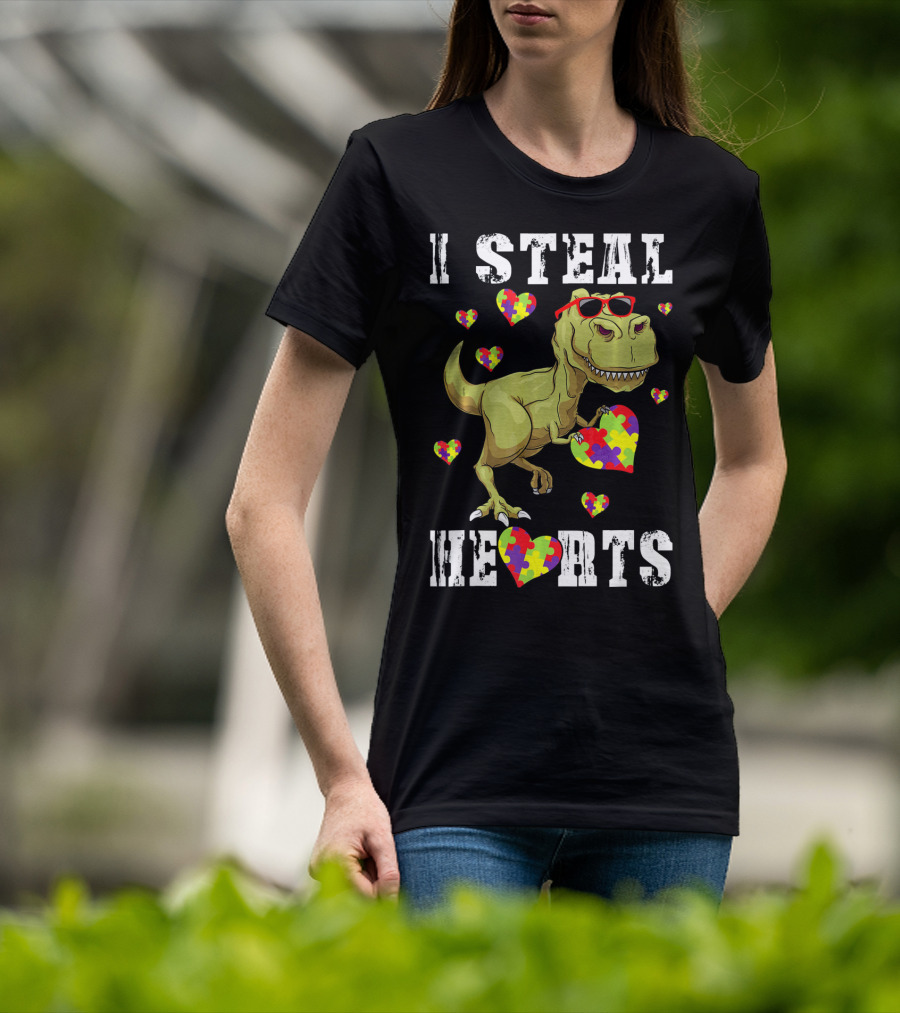 I Steal Hearts Dinosaur Autism Awareness Kids T-Shirt